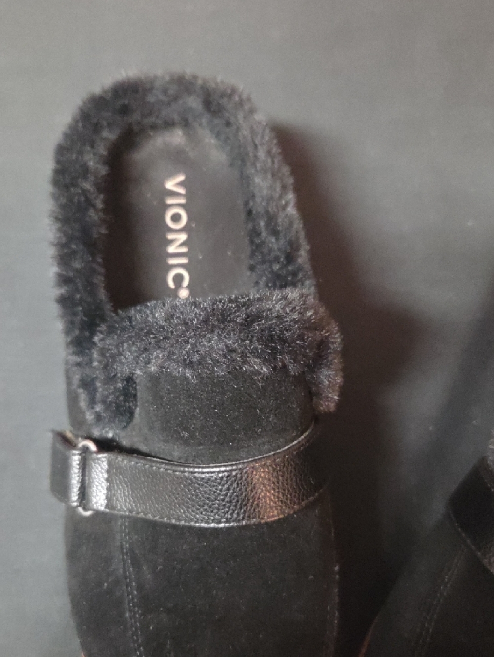Vionic Black Suede  Fur-Lined Slip-On Loafers - Picture 3 of 8